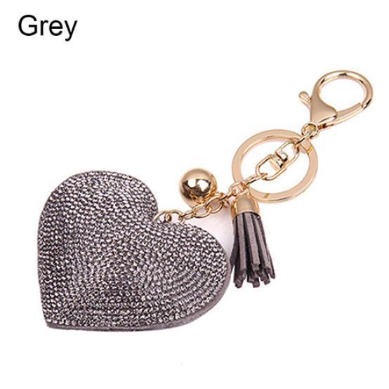 Romantic Dazzling Rhinestone Love Heart Charm Pendant Fringe Keychain Keyring KTY