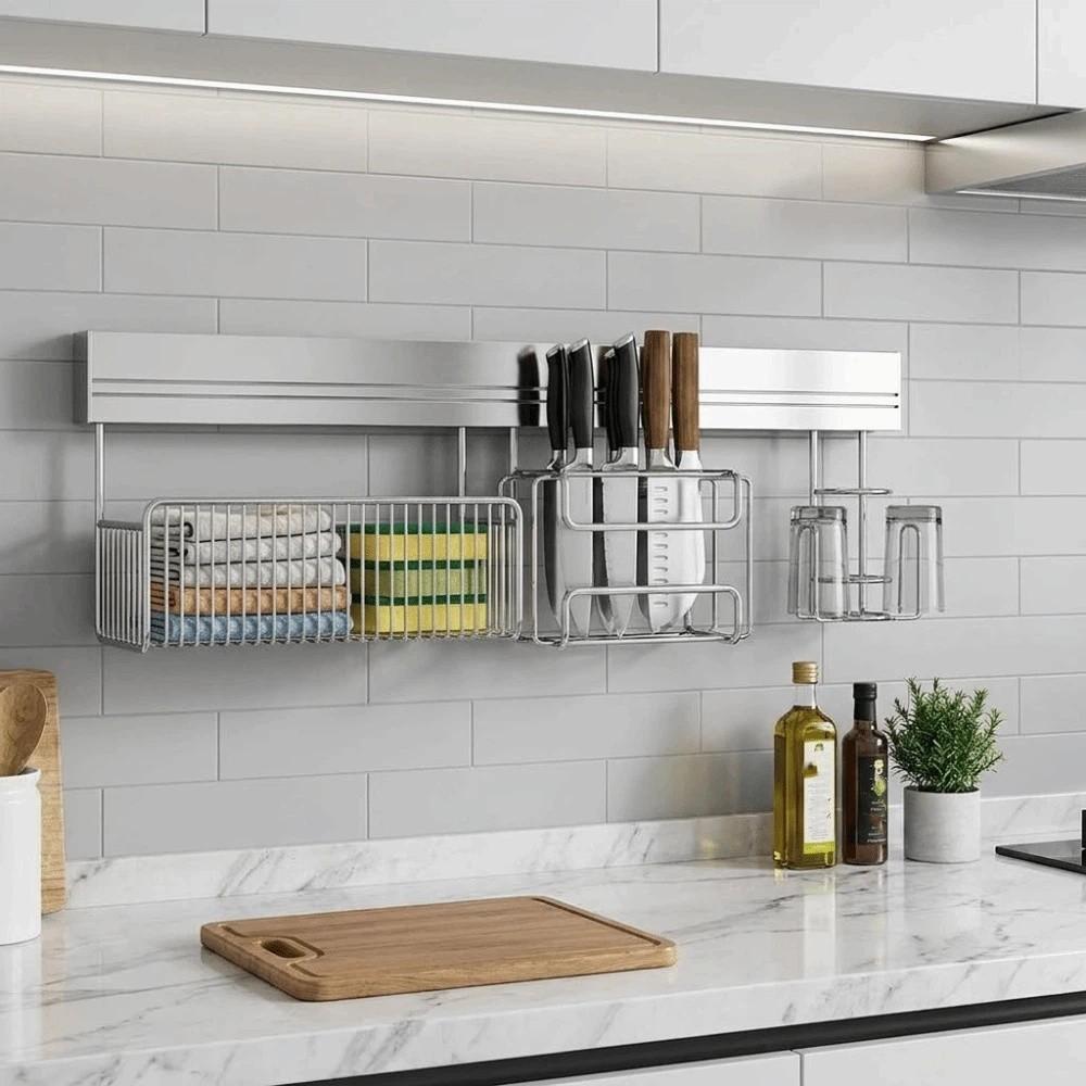 Stainless Steel Punch-free Wall Storage Rack Wall Mounted Toothbrush Holder Bathroom