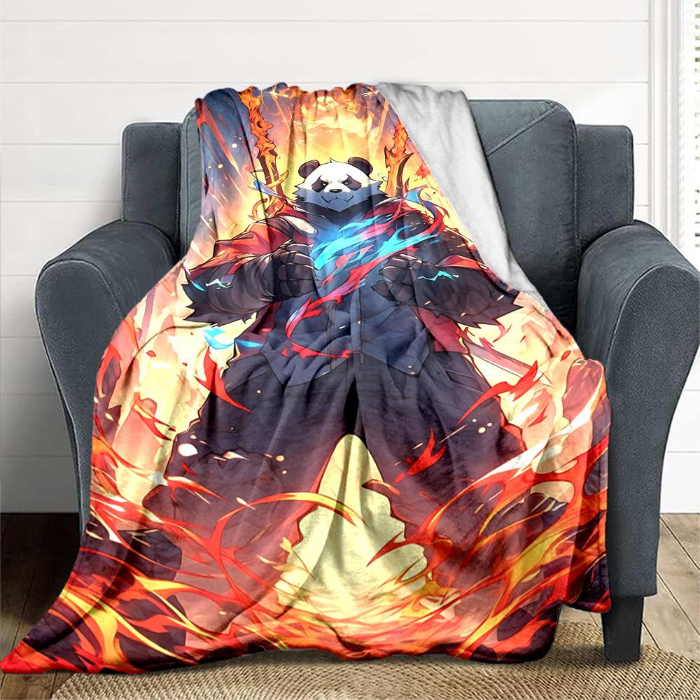 1pc Panda Warrior Blanket Lightweight Flannel Blanket Throw Blanket For Sofa, Bed, Travel, Camping, Livingroom, Couch, Chair, And Bed yy2509026135