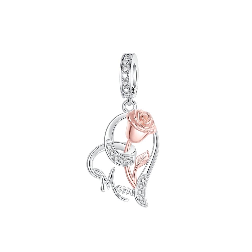 Оригинальные медные семейные шармы Мама Цветок Сердце Бусины для ожерелья DIY Браслет Подарок Ювелирное изделие Подарок на День матери