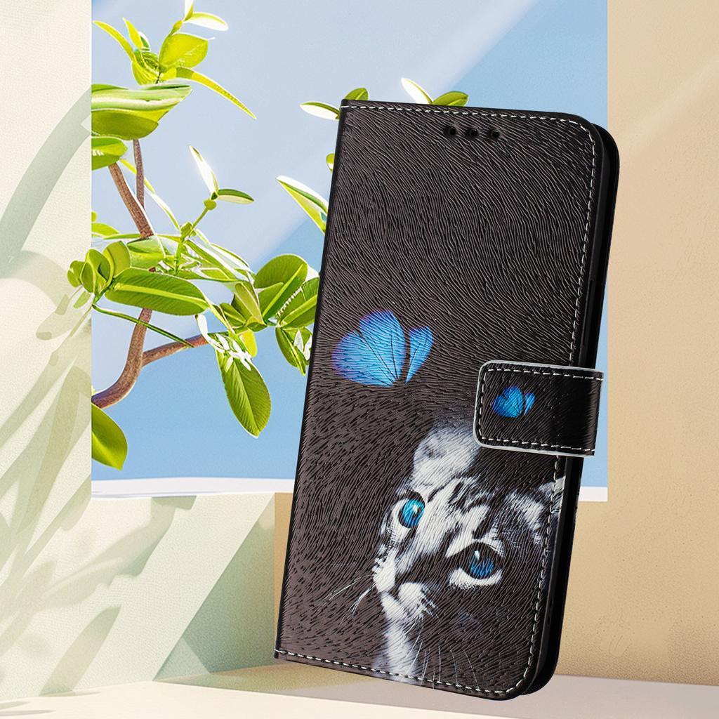 Роскошный кожаный чехол-книжка с рисунком бабочки и кошки для Motorola Moto G60, G40 Fusion, G10, G20, G30, G Play, G Power, Edge 50 NEO...