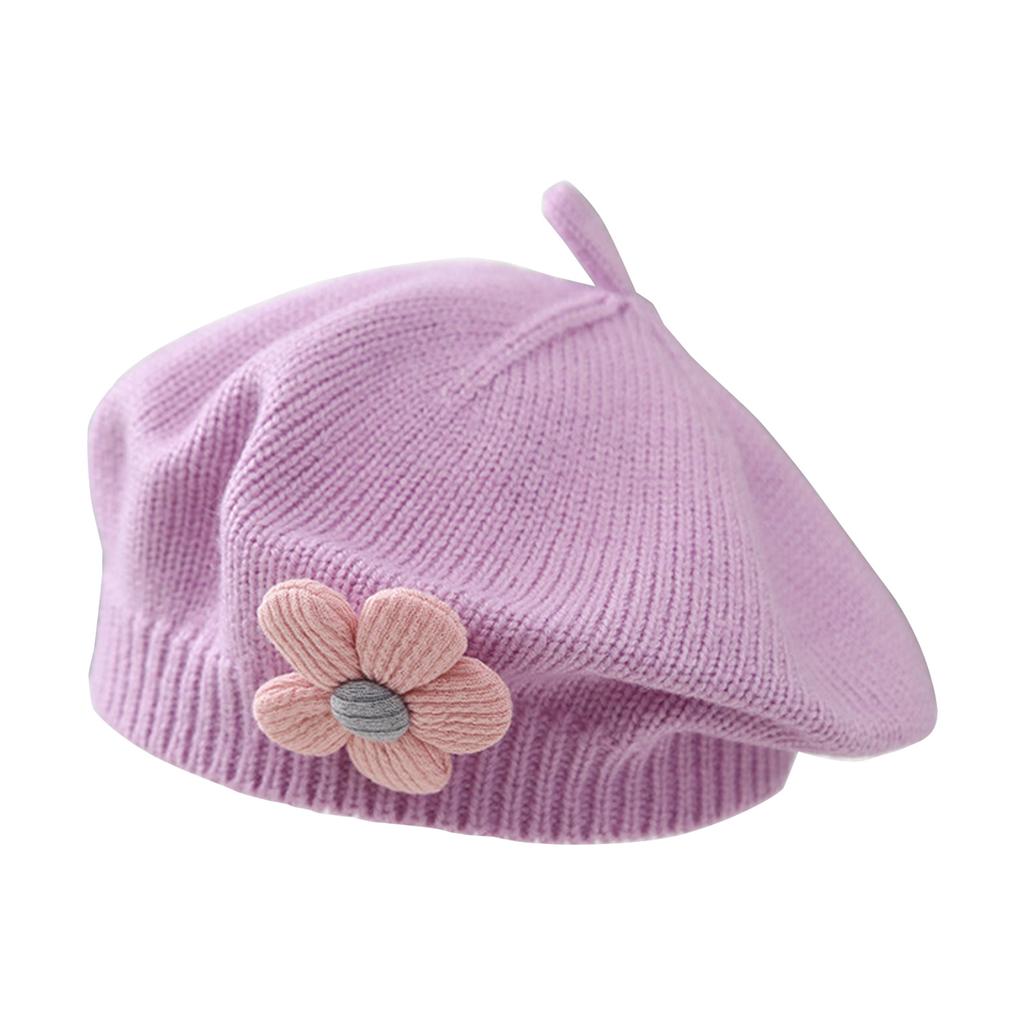 Winter Toddlers Beret Princess Girls Warm Hat Lovely Knitted Cap Windproof Beanie Baby Stylish Bonnet for Infant 6M-4T