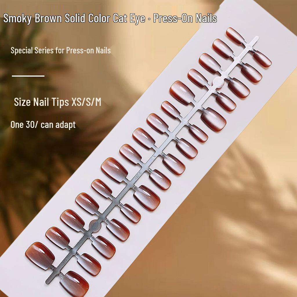 Нейл-арт «Кошачий глаз» со стеклянными бусинами - Однотонные накладные ногти премиум-класса для повседневной носки