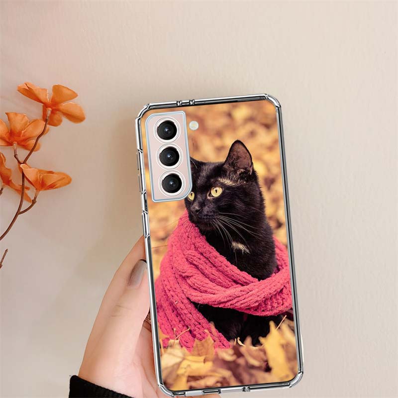 Autumn Maple Leaf Black Cat Clear Phone Cases for Samsung S26 Ultra Galaxy S25 Edge S24 S23 FE S21 Plus S20 S22 S10 Cover Patter