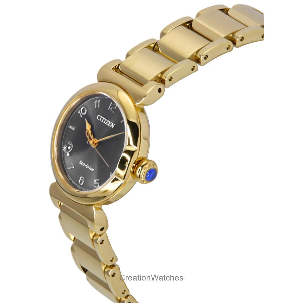 Citizen L Mae Bells Мини Золотистый Тон Нержавеющая Сталь Серый Циферблат Eco-Drive EM1132-88H Женские Часы