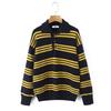 Oversized Polo Collar Knit Sweater With Retro Striped Colorblock Design Loose Fit Long Sleeve Fall Top