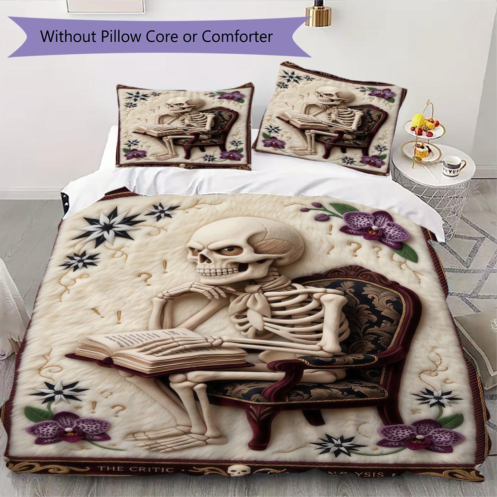 Thinker Skull Pattern Bedding uilt Set uilt Cover Pillowcase Home Decoration Birthday Gift (1 * duvet cover + 2 * pillowcase without core)