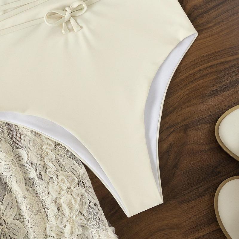 Sexy Women One Piece+ Skirts Swimsuit Backless Swimming Suit Women Swimwear Deep V-neck One Piece Swimsuit Women Beach Skirt