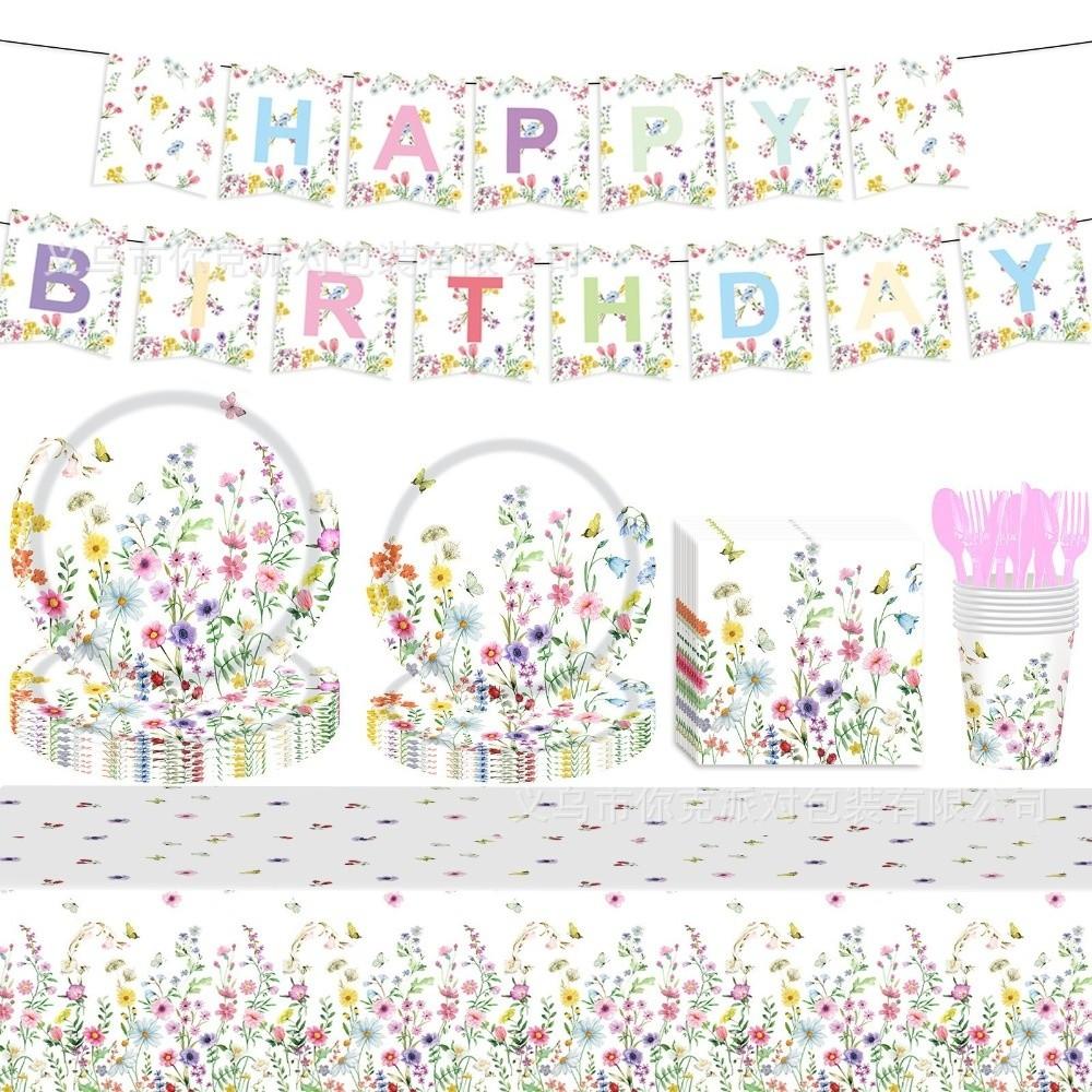 Wildflower Style Birthday Party Set Tablecloth Garden Party Decor Baby Shower Decor  Outdoor Party
