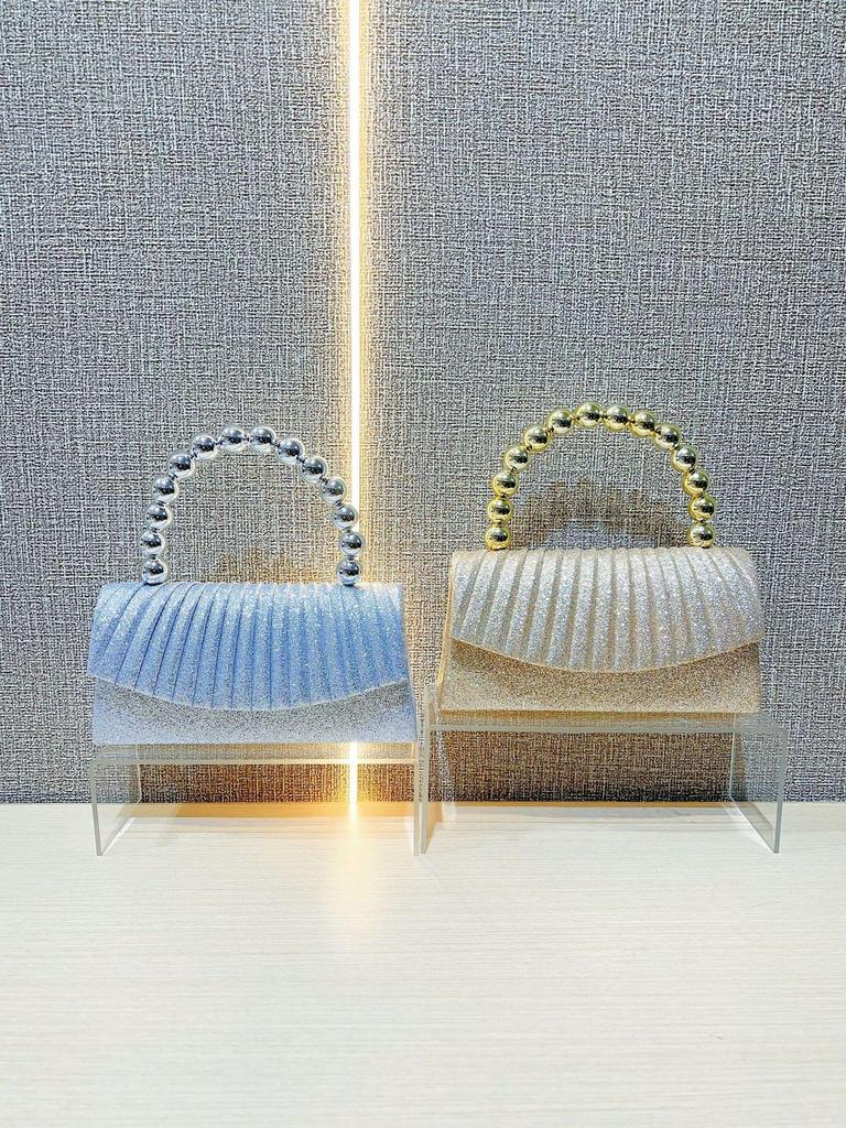Sparkly Pleated Pearl Strand Clutch - Elegant Evening Bag