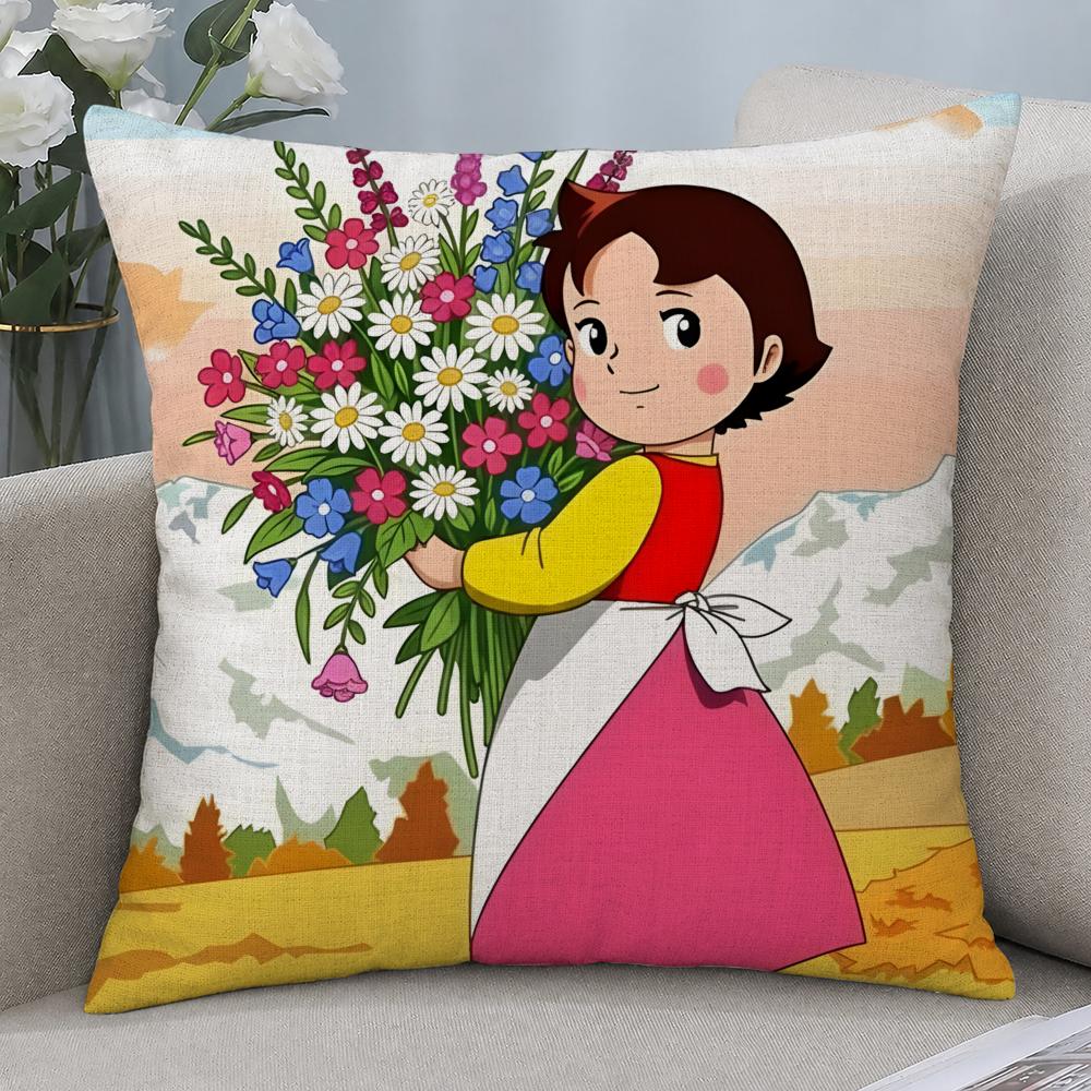 Anime Heidi Peter And Grandpa Cushion Cover Cushion Covers Natural Linen Breathable Sofa Bedroom Decor Pillowcase