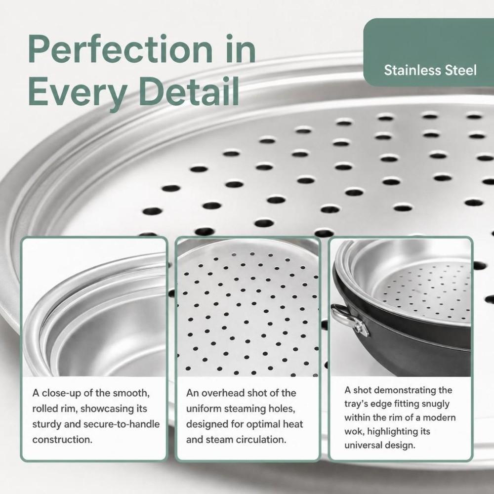 Universal Stainless Steel Steamer Tray 30/32/34cm Steamer Rack for Multi Cookware for Dumplings