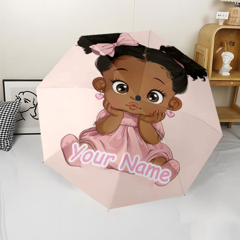 1PC Custom Name Baby Girl's Dress Automatic Folding Umbrella Compact Travel Umbrella for Men & Women, Ideal Gift for Christmas, Birthdays, Halloween