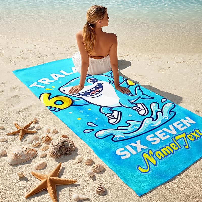 1PC Custom Name Shark Birthday Celebration Beach Towel Highly Absorbent And Sand-Resistant Towel for Swimming, Pool, Yoga, And Travel Lightweight