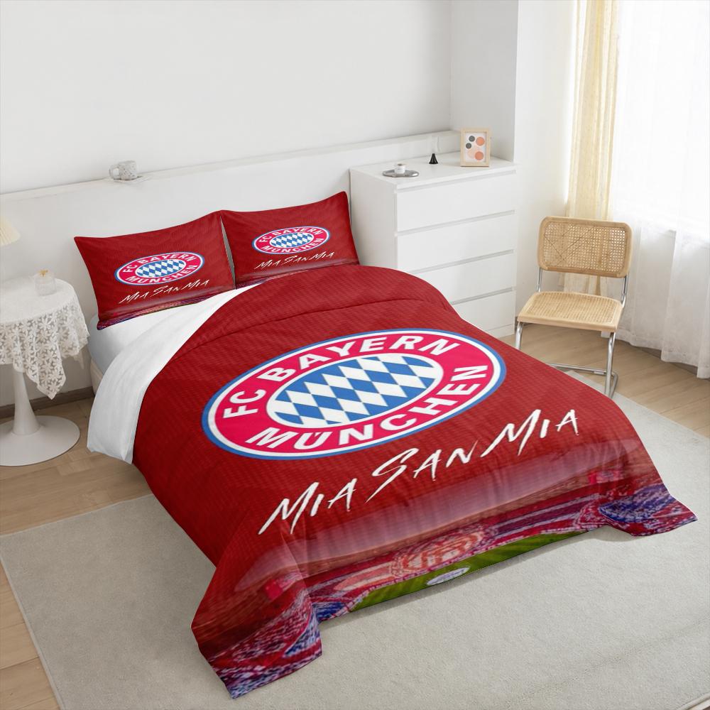 FC Bayern Munich Crest Red Bedding set (1 duvet cover, 2 pillowcases, duvet not included) for Living Room Fan Cave Decor, Mia San Mia Soccer Art Print
