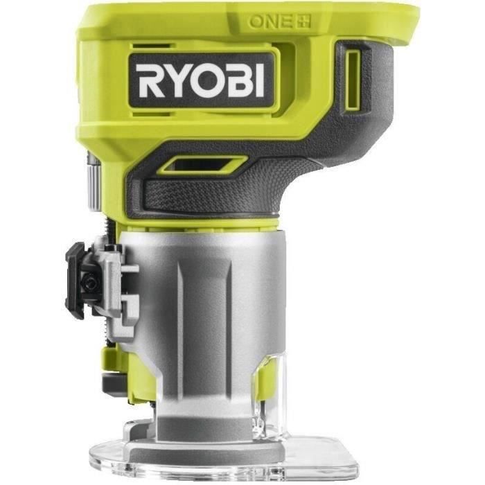 RYOBI - Affleureuse À Bois 18V ONE+ - 30 000 Tr/min - Pince 6 Mm - Avec 1 Pince De 6 Mm, 1 Mèche De Coupe, Clé, Guide - RTR18-0
