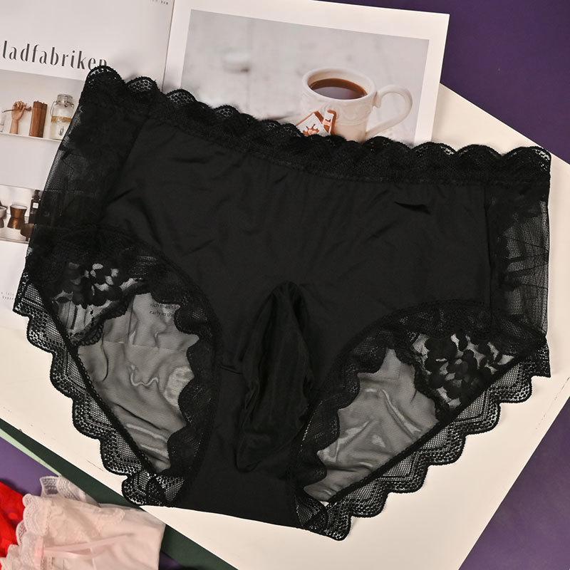 Сисся-нижнее белье для мужчин Сексуальный мешочек Чехол для пениса Трусики Кружево Сетчатый прозрачный Низкая посадка Прозрачные Трусы для геев