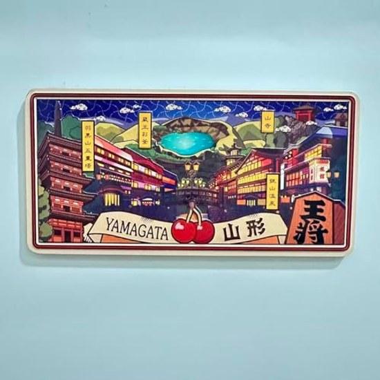 Yamagata Onsen tourist magnet traditional Japanese architecture night view design refrigerator decoration Haguro-san five-story pagoda Zao Okama