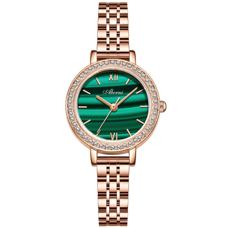ABORNI женские часы нишевые легкие роскошные кварцевые часы водонепроницаемые маленькие золотисто-зеленые часы с инкрустацией бриллиантами