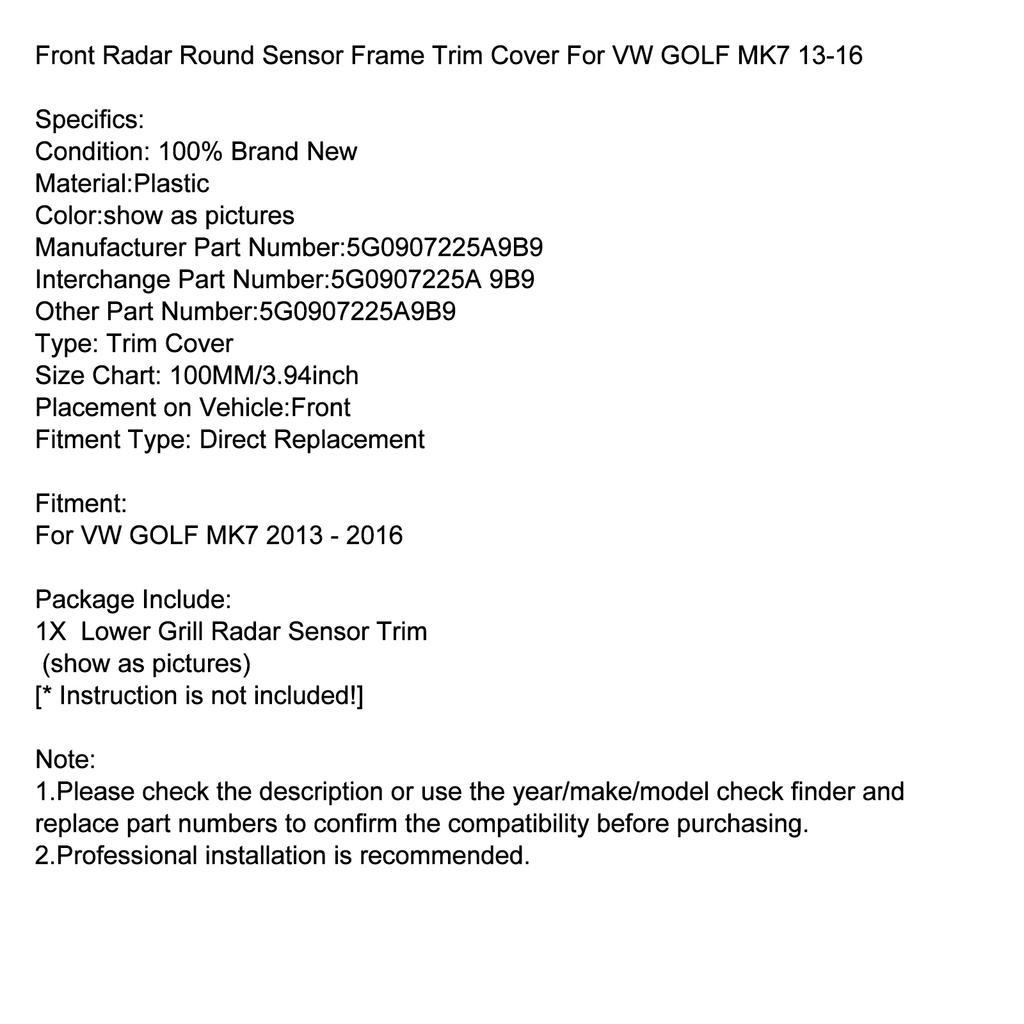 Круглая рамка датчика радара переднего вида для VW GOLF MK7 13-16