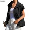Women Casual Zanzea Collar Stand Loose Sleeveless Vest Tops