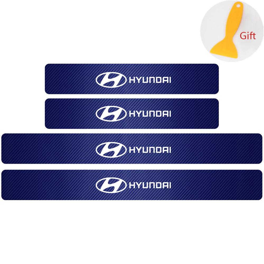 4PC Car Door Sill Pedal Carbon Fiber Protective Film Anti-scratch And Waterproof Sticker For Hyundai Accent Azera Elantra I30 TT2