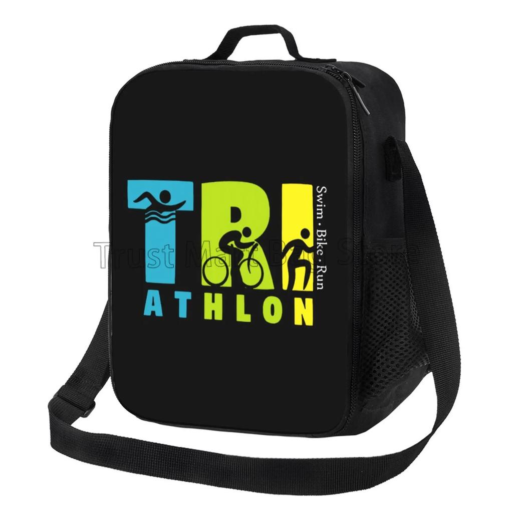 Сумка для ланча Swim Bike Run Pattern, многоразовая, термосумка Oxford с регулируемым ремешком для путешествий и пикников