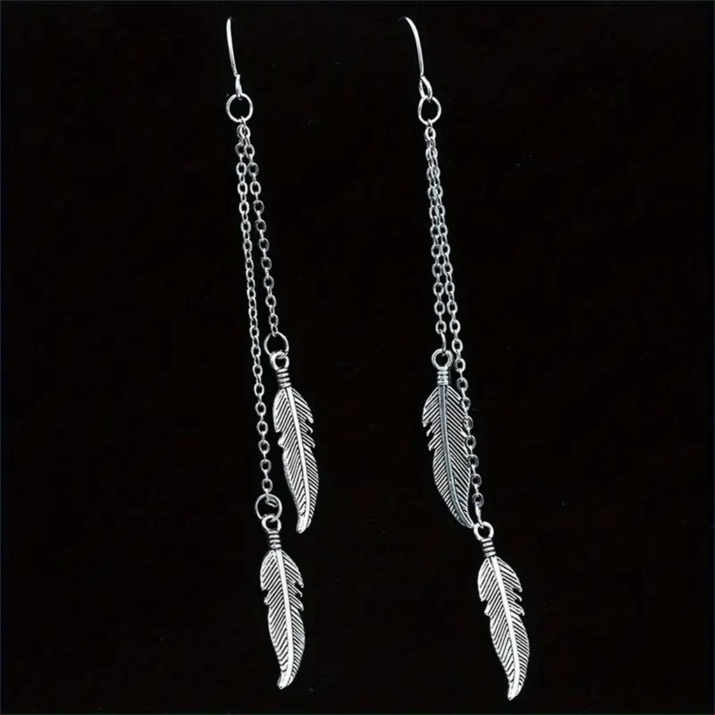 Chic Vintage Feather Leaf Tassel Earrings Chain Lightweight Dangle Design for Fashion-Forward Style Perfect Daily Wear & Evening Party Accessories
