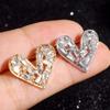 Shiny Rhinestone Pin Rectangular Hollow Heart Breastpin Fanshin Heart Brooch  Suit Shirt Decoration