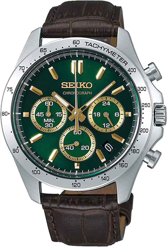 Seiko Мужские кварцевые наручные часы с секундомером 1/5 секунды SBTR017 Зелено-коричневый кожаный ремешок