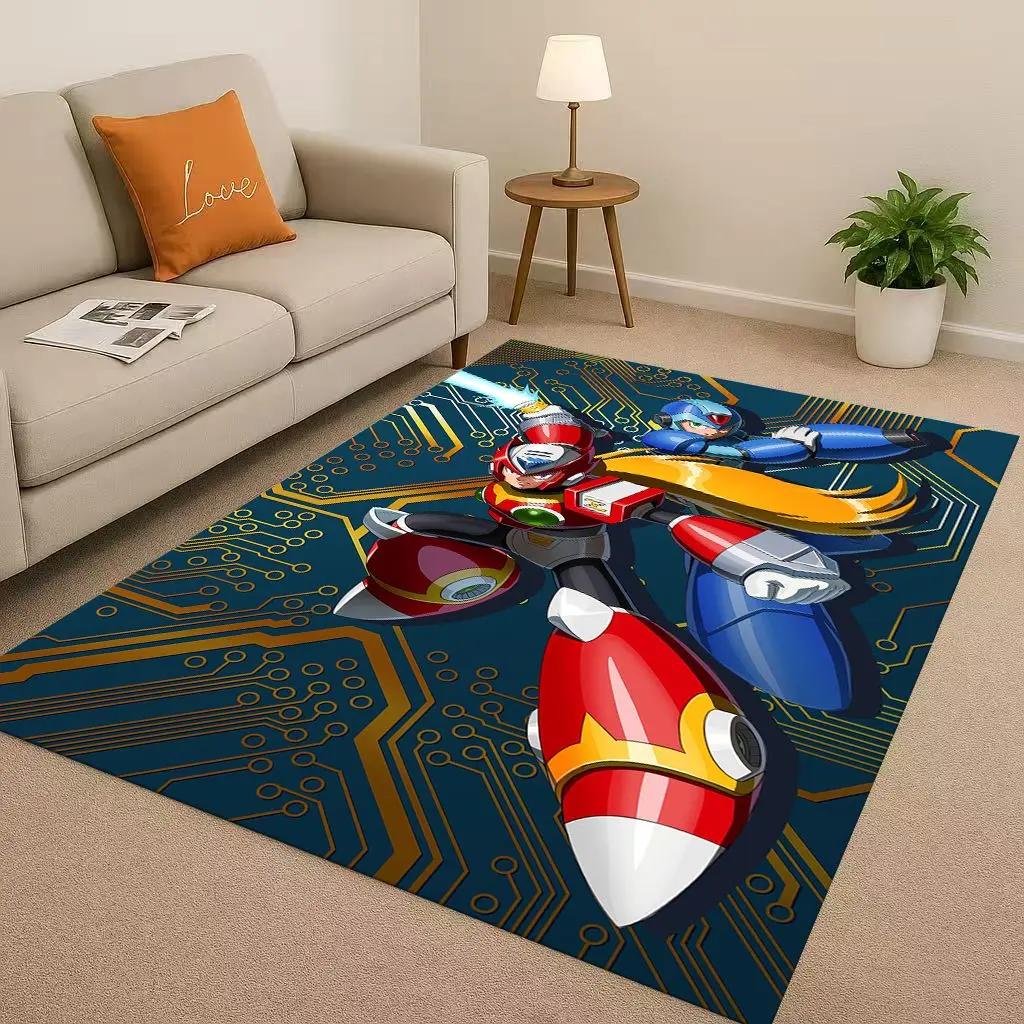 3D Retro Game Rockman Mega Man Living Room Non-Slip Area Rug Soft Carpet for Bedroom Playroom Sofa,Easy Clean Home Decor Doormat