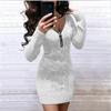 Fashion New Women's Zipper V-neck Long-sleeved Sweater Knitted Jacket Bottoming Shirt Mid-length Dress