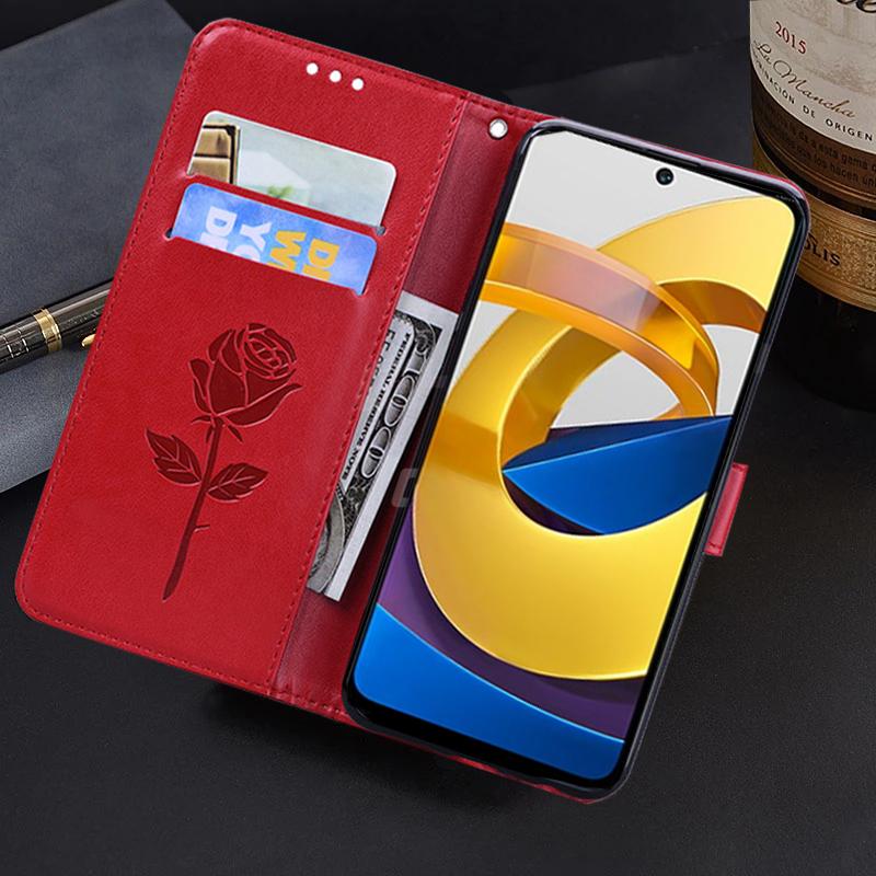 Кожаный чехол для телефона с цветком розы для Xiaomi Redmi A1, чехлы-бумажники для Xiaomi Poco M5 M4 Pro 5G C40, противоударный флип-слот для карты, подставка-держатель, крышка