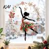 Bathroom Glass Stickers Christmas Ballet Girl Static Window Clings, Removable Xmas Decals, Winter Living Room Decor Ballerina Elf for Home Classroom