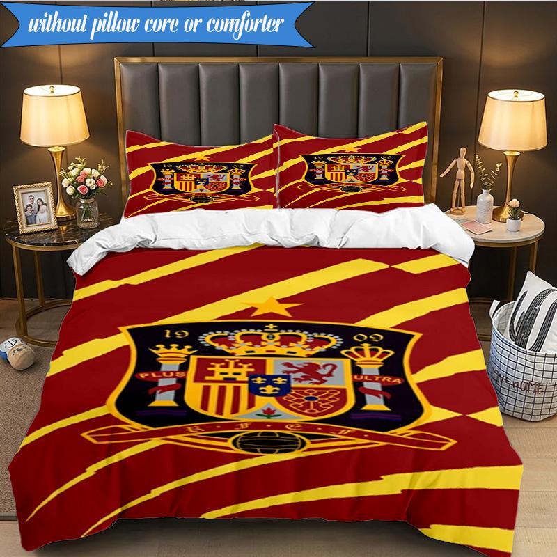 3PCS Spain's Royal Emblem Printed Soft Bedding Set,Including 1pc Duvet Cover And 2pcs Pillowcases Perfect for Bedroom, Dormitory, Fan gift
