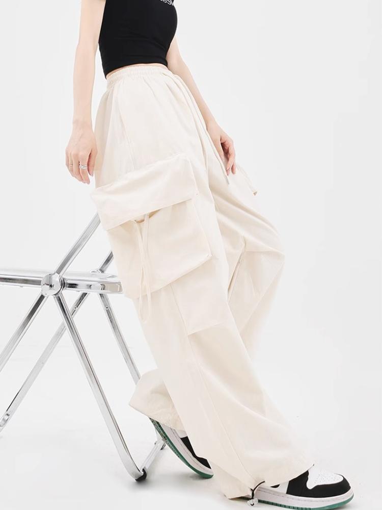 Бежевые брюки-карго женские в стиле Харадзюку в стиле хип-хоп Y2K винтажная уличная одежда оверсайз широкие брюки-парашюты женская корейская мода