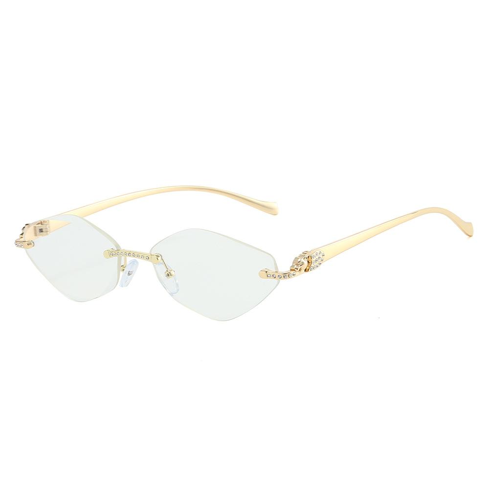 European and American new ins frameless trimmed cat eye sunglasses, fashionable diamond-encrusted sunglasses