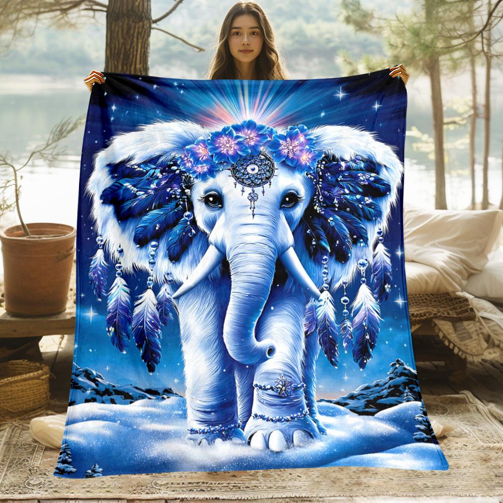 1pc Elephant-Themed Flannel Blanket Suitable for Travel, Camping & Bedspread - Heavyweight 240GSM Soft Bedspread with Elephant Pattern, Machine Washab