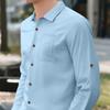 Soft and Comfortable Men's Collar Pocket Solid Color Button Up Cardigan Long Sleeved Linen Top Suitable for Daily Leisure