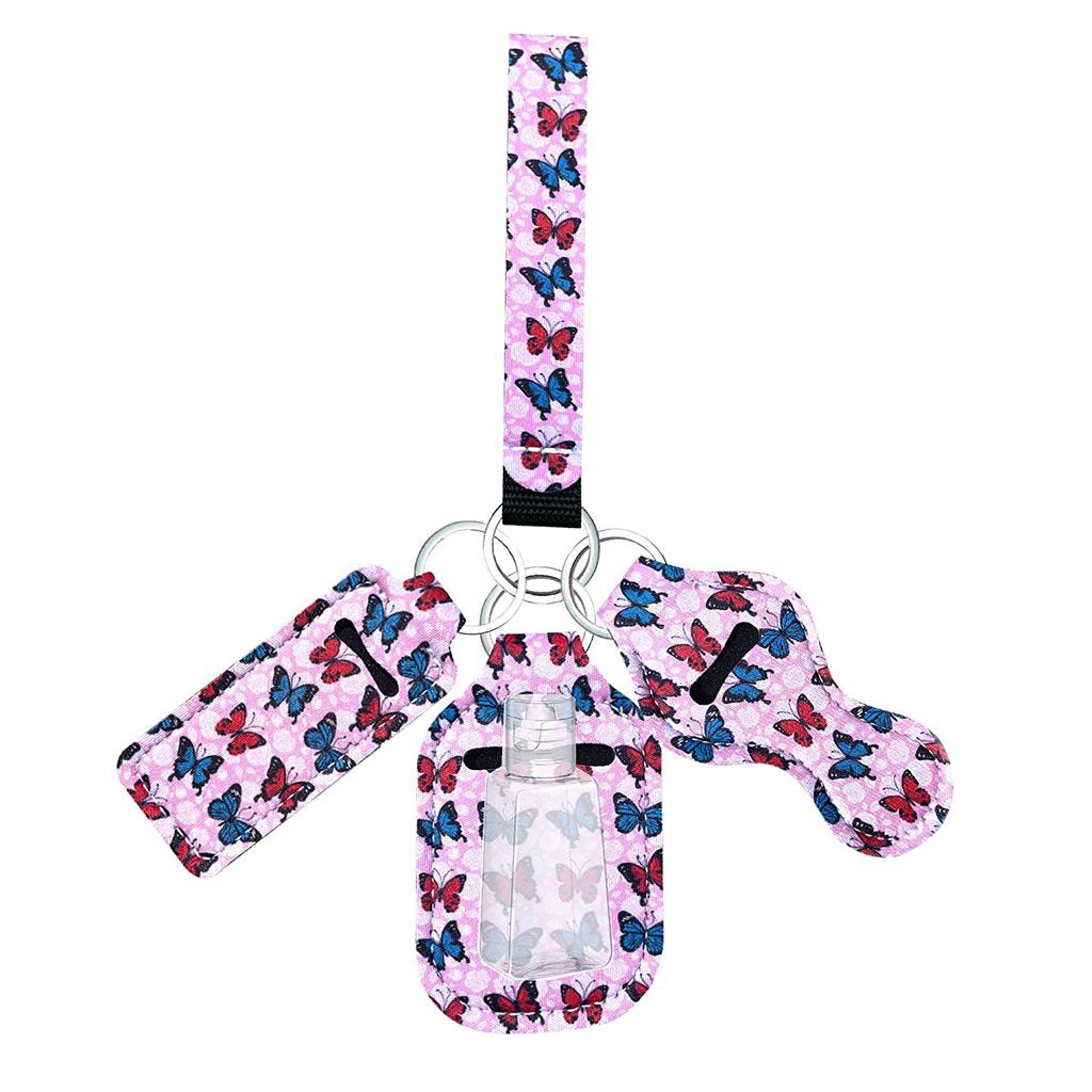 Chapstick Holder Watercolor Butterfly-style Neoprene Lipstick Holder Keychains Clip-On Lipstick Sleeve Pouch