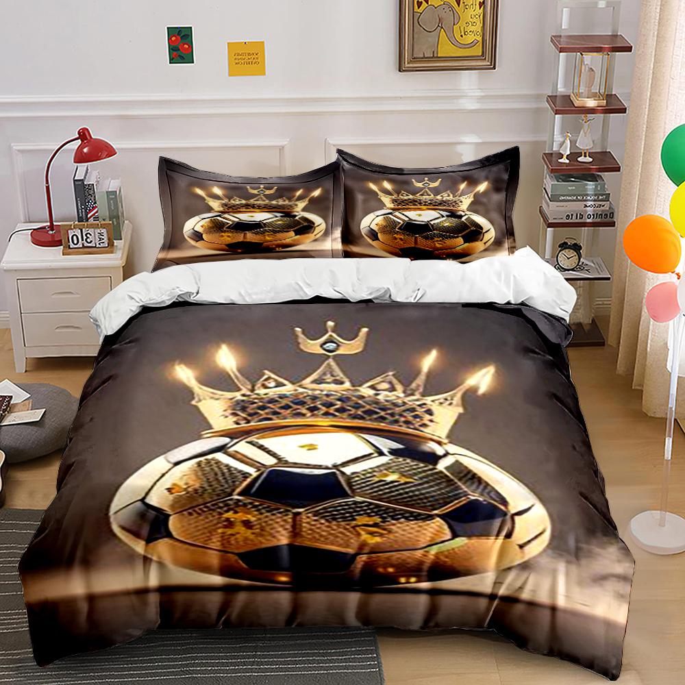 Crowned Soccer Ball Theme Bedding set (1 duvet cover, 2 pillowcases, duvet not included)