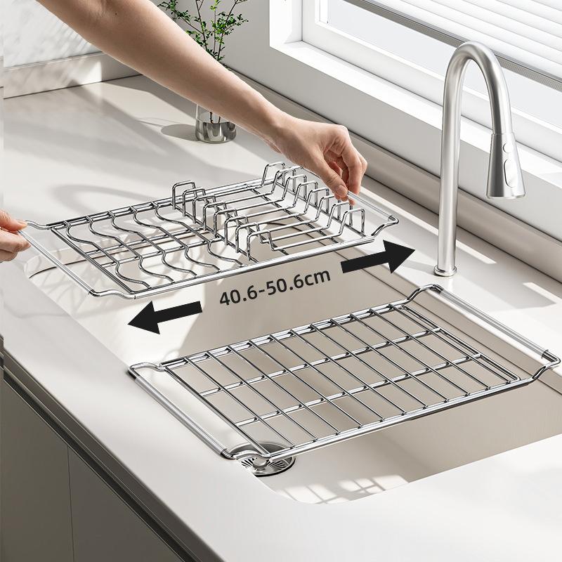 Stainless Steel Expandable Over Sink Dish Drying Rack Rustproof For Kitchen Dish Fruit Vegetable Draining