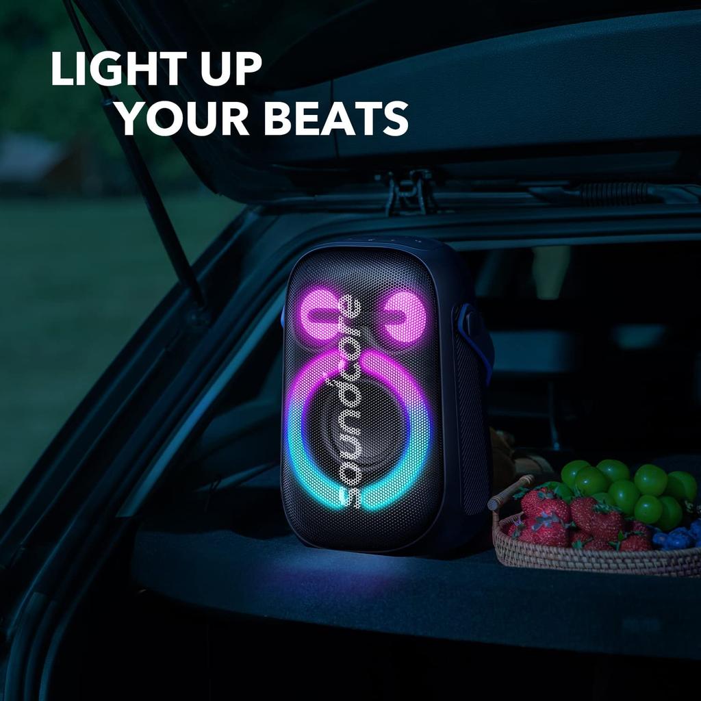 Anker Soundcore Rave Neo 2 Portable Speaker 80W Stereo Sound PartyCast Light Show IPX7 Waterproof 18 Hours Playtime Customizable EQ Base Up for Party