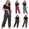 Women's Plus Size Spring/Summer Pajamas - Short Sleeve Top & Long Pants Homewear