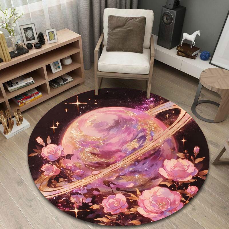 Luxury Round Christmas Multicolor Rug Mat, Non-Slip Floor Mat for Office