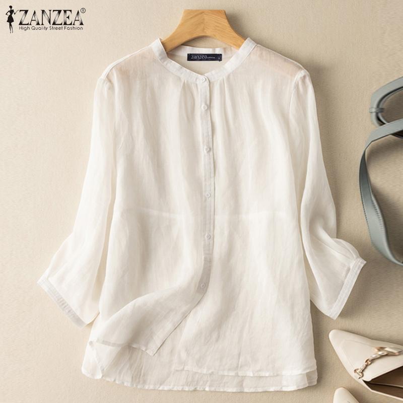 ZANZEA Женская повседневная летняя блузка с круглым вырезом и рукавами 3/4