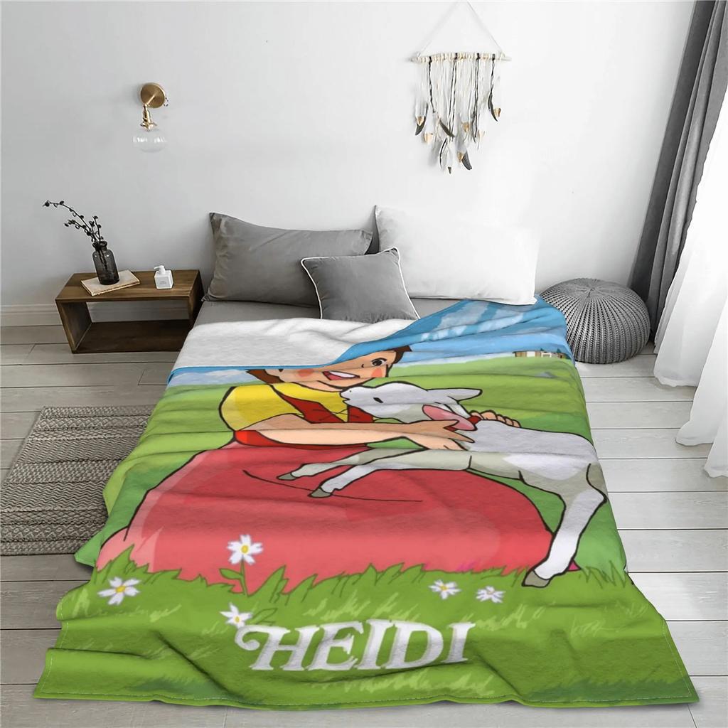Heidi The Girl of The Alps Velvet Throw Blanket Anime Cartoon Blankets for Bed Car Soft Bed Rug