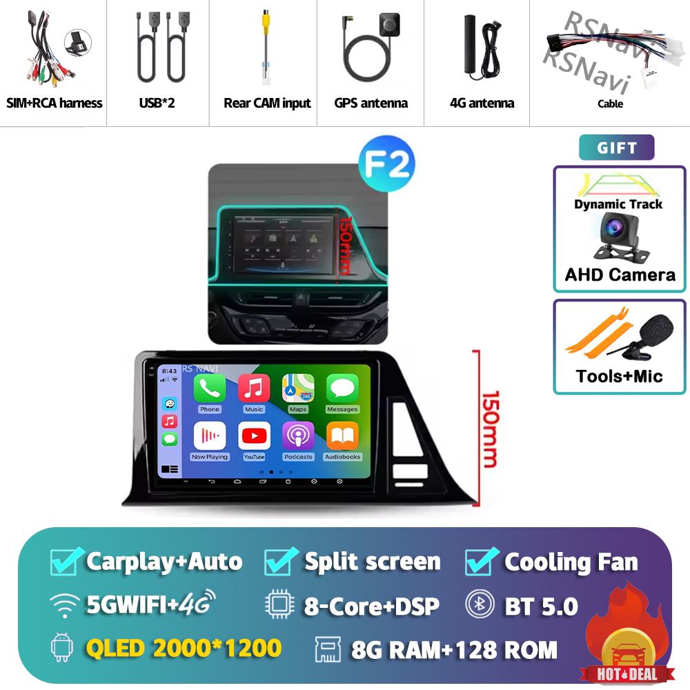 Android 14 Carplay Auto Для Toyota C-HR 2016 - 2020 Автомагнитола Мультимедийный DVD-стерео 360 Камера Навигация Видео AI Голосовое управление