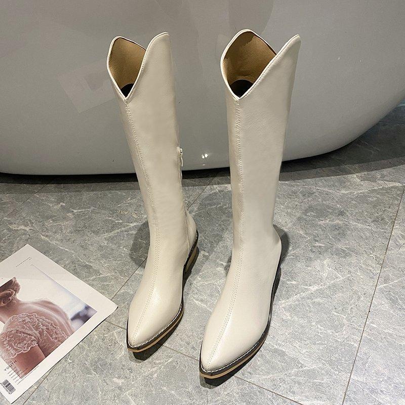 Модные Новые Женские Сапоги На Молнии Толстый Высокий Каблук Простые Толстые Высокие Каблуки Осенне-Зимние Сапоги До Колена Ботас