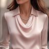 Women Shirt Lapel Swing Collar Long Sleeve Casual Loose Fit Shirt Solid Color Versatile Smooth Satin Shirt Daily Wear